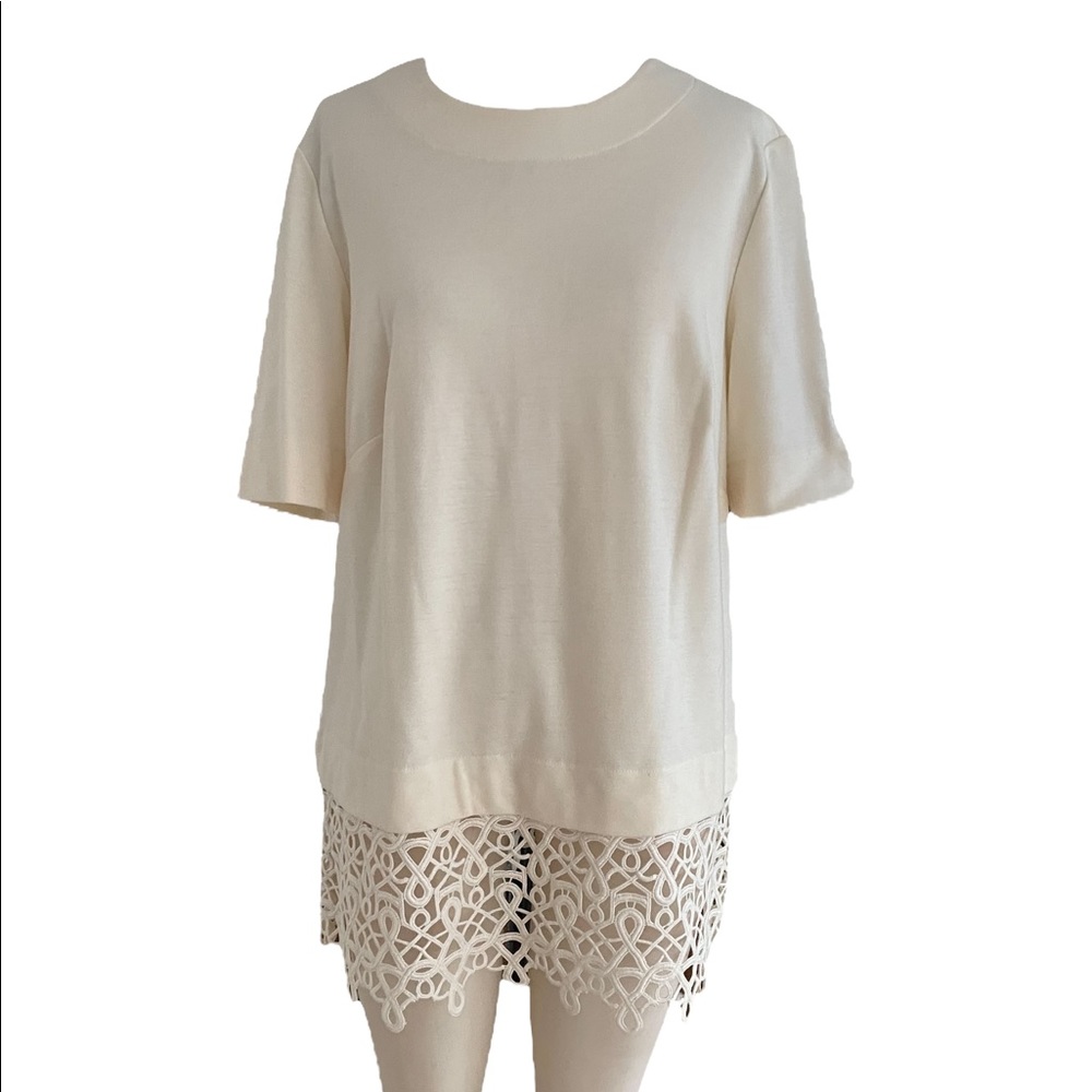 Lela Rose knit jersey tunic top with lace hem